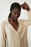 Pleated Long Sleeve Shirt, LINEN TAUPE