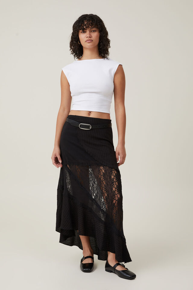 Saia - Millie Asymmetrical Maxi Skirt, BLACK