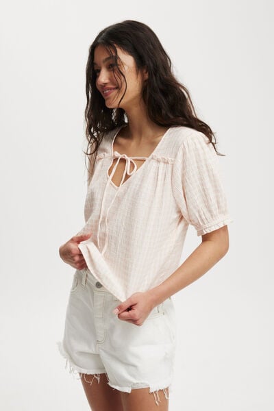 Tully Textured Cotton Blouse, GINGHAM FORSTED ROSE