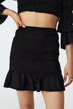 Petite Shirred Ruffle Mini Skirt, BLACK