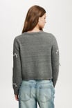 Lux Crew Button Cardigan, GRAPHITE MARLE WITH BOWS - alternate image 3