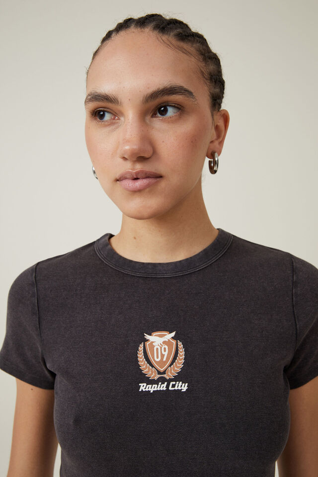 Crop Fit Rib Graphic Tee, RAPID CITY/WASHED BLACK