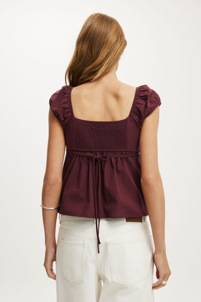 Tie Back Babydoll Top, SOUR CHERRY