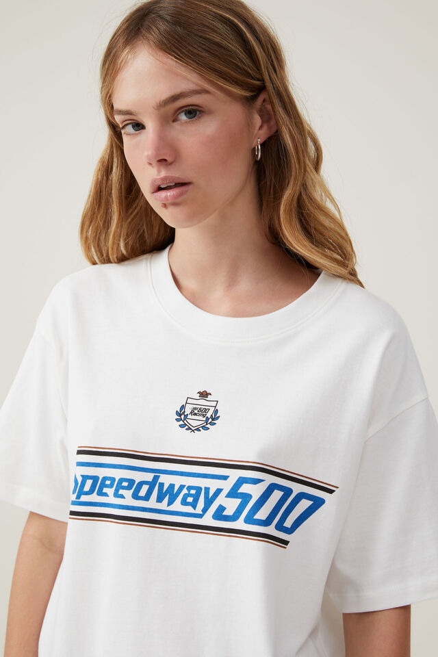 Camiseta - Boyfriend Fit Graphic Tee, SPEEDWAY 500/ VINTAGE WHITE