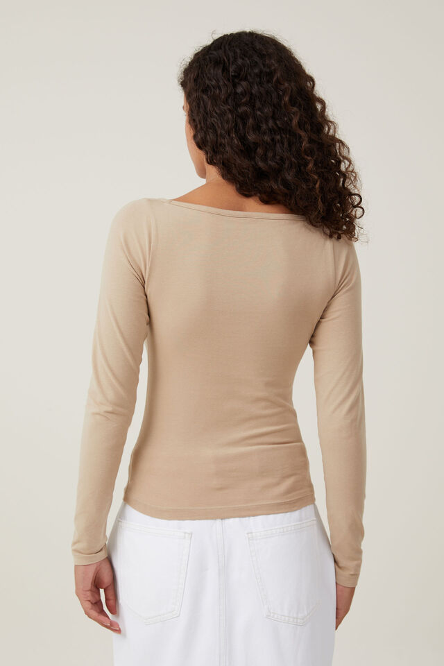 The One Basic Boat Neck Long Sleeve Top, MID TAUPE