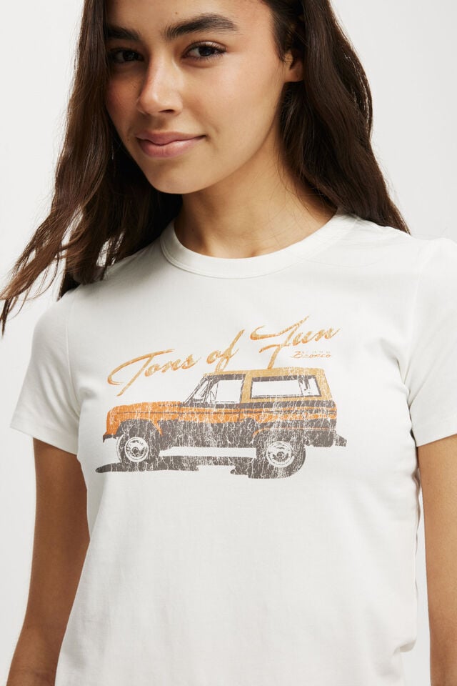 Ford Bronco Fitted Graphic Longline Tee, LCN FORD BRONCO TONS OF FUN/VINTAGE WHITE