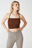 Peggy Mesh Rouched Halter, CHOCOLATE BROWN