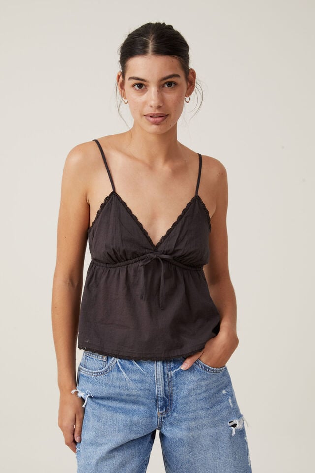 Cotton Lace Cami, WASHED BLACK