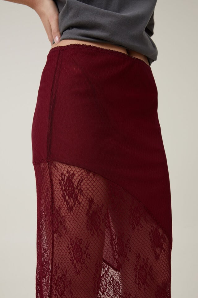 Lace Panel Maxi Skirt, SANGRIA