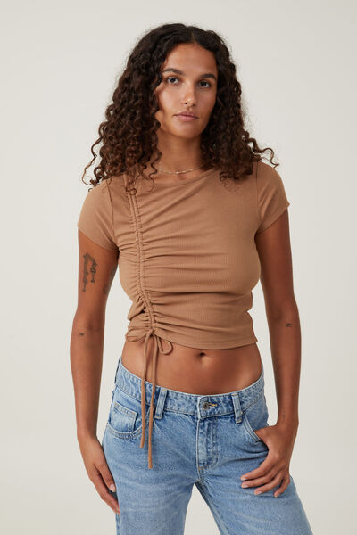 Marli Rouched Front Short Sleeve Top, PINECONE