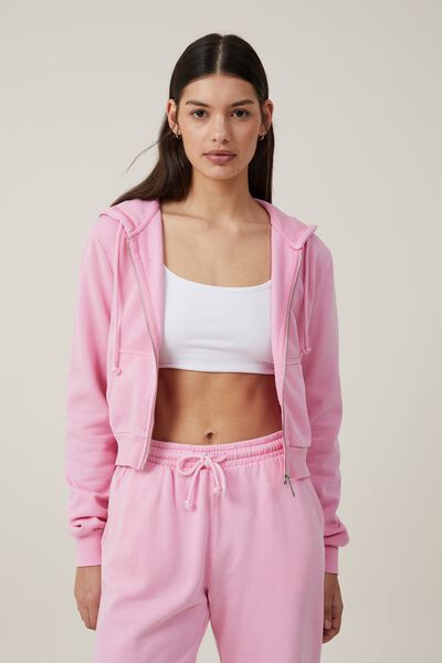 Washed Cropped Zip Through, WASHED CANDY PINK
