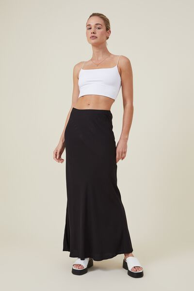 Saia - Bloom Maxi Slip Skirt, BLACK