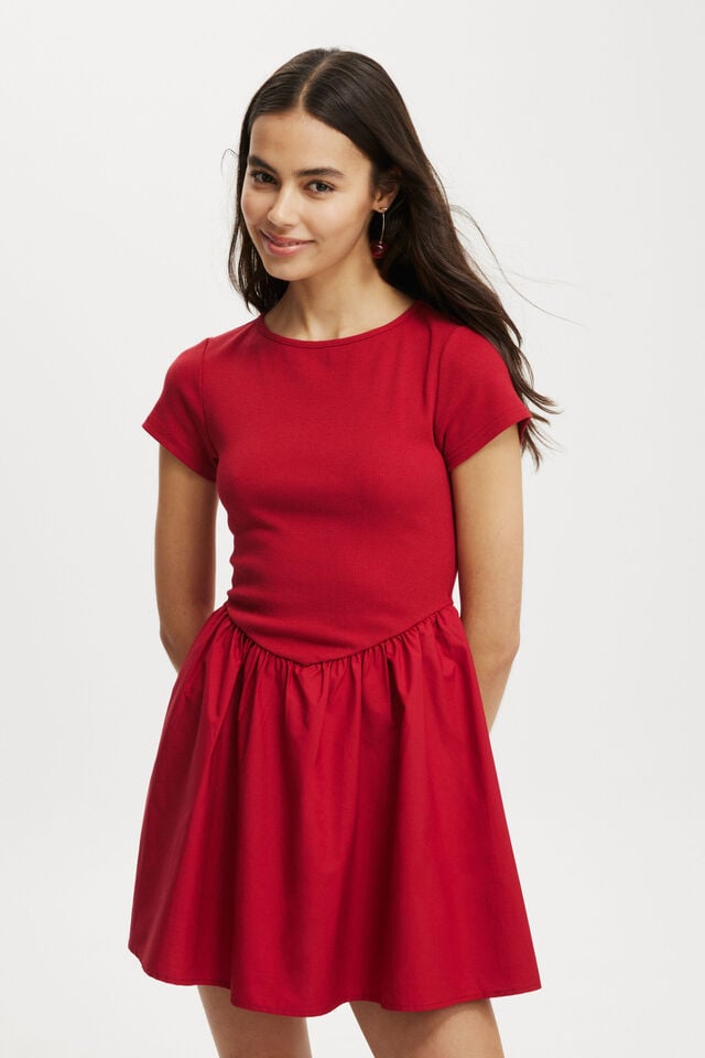 Romee Short Sleeve Mini Dress, RED VELVET