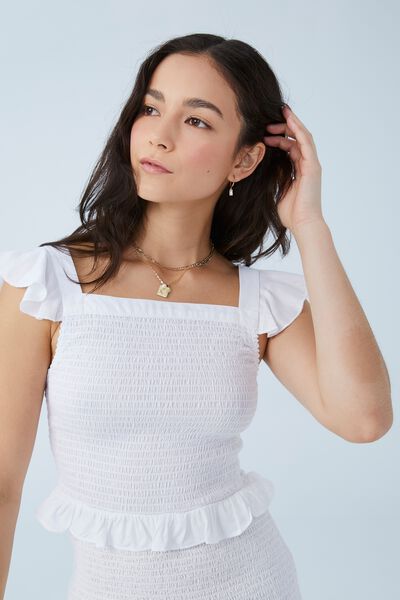 Petite Maggie Flutter Sleeve Top, WHITE
