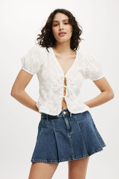 Pleated Denim Mini Skirt, BLUE DUSK