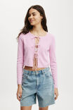 Essential Triple Tie Crew Cardigan, PINK - alternate image 1