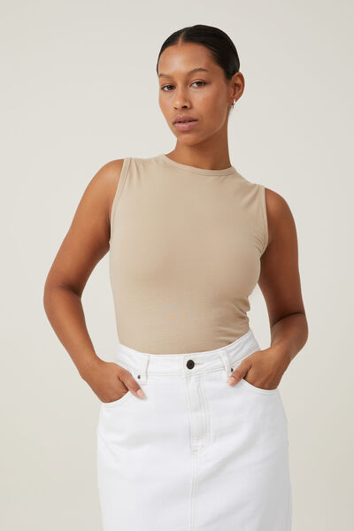 The One Basic High Neck Tank, MID TAUPE