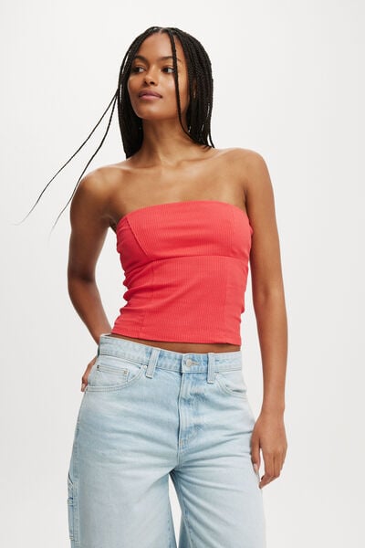 Rosa Seam Detail Tube Top, SUMMER RED