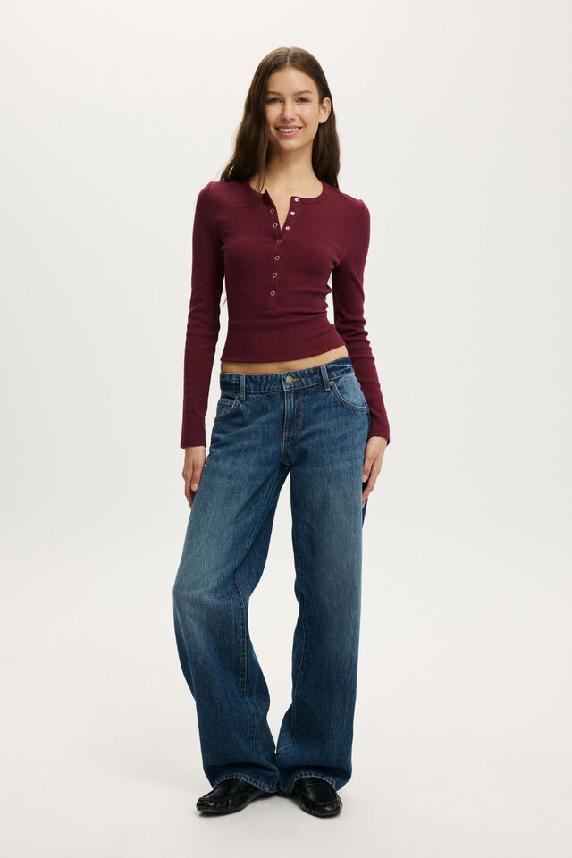 Blake Rib Henley Long Sleeve, SOUR CHERRY