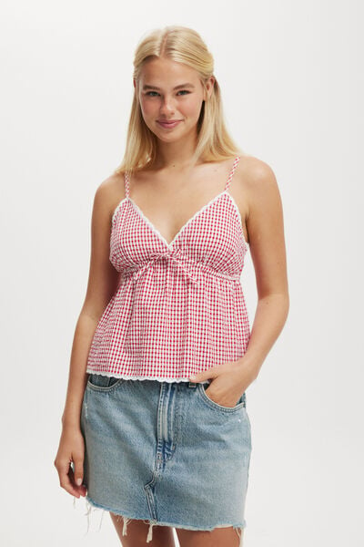 Cotton Lace Cami, PICNIC GINGHAM RED