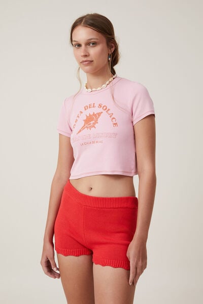 Crop Fit Rib Graphic Tee, COSTA DEL SOLACE/ROSEBERRY
