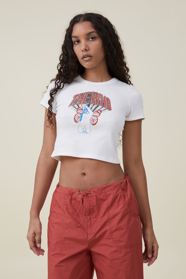 Micro Fit Rib Graphic License Tee, LCN BR THE WHO GLITTER ANGEL/VINTAGE WHITE