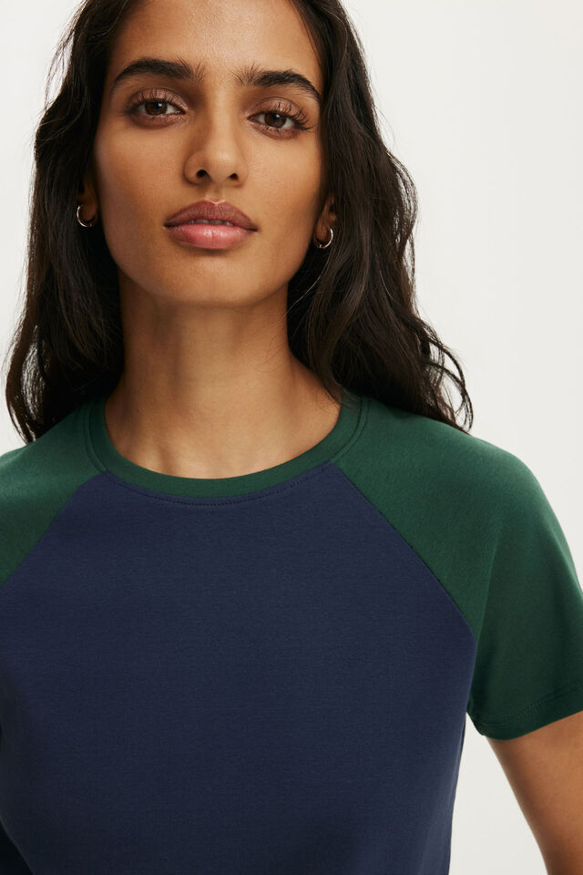 90S Baby Tee, SHADOW NAVY/TREETOP GREEN RAGLAN