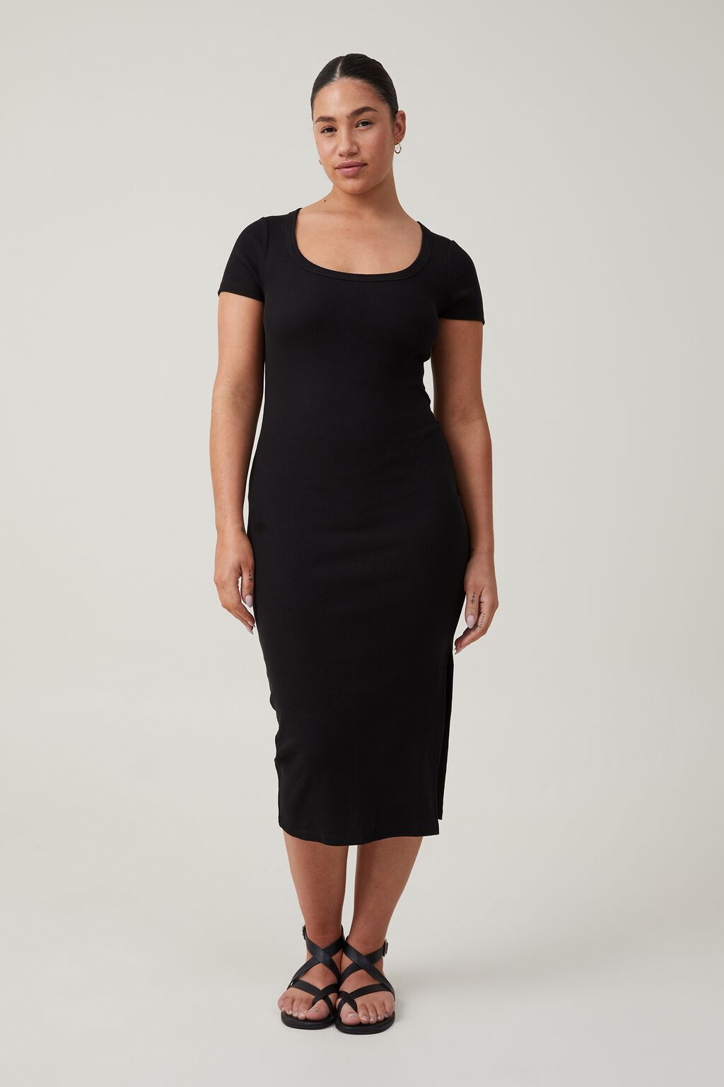 cottonon.com | Rib Short Sleeve Midi Dress