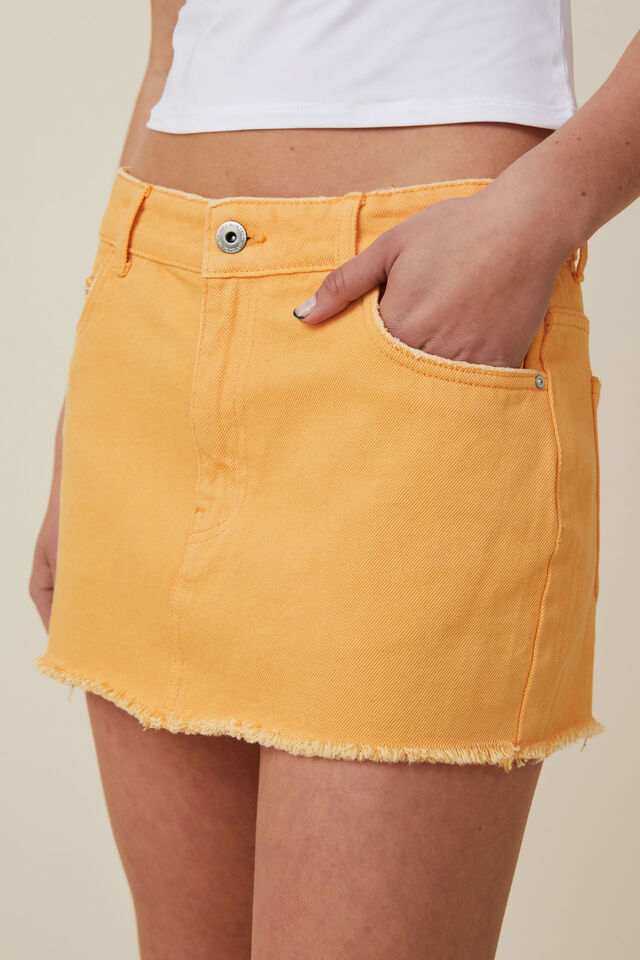 Denim Low Rise Mini Skirt, SOFT ORANGE