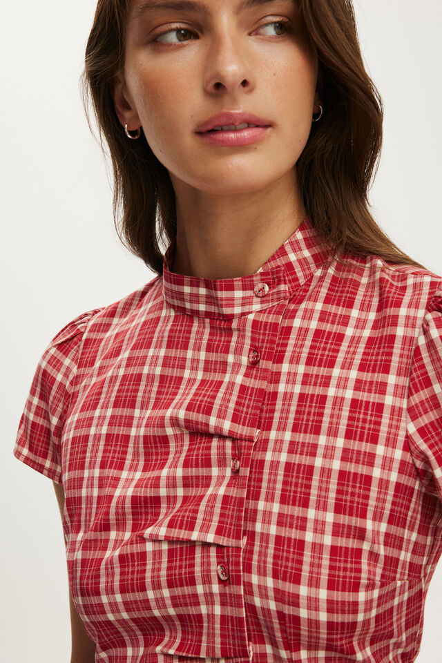 Nikki Button Through Blouse, RED CHECK