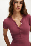 Blake Rib Henley Short Sleeve, RICH PLUM - example image 4