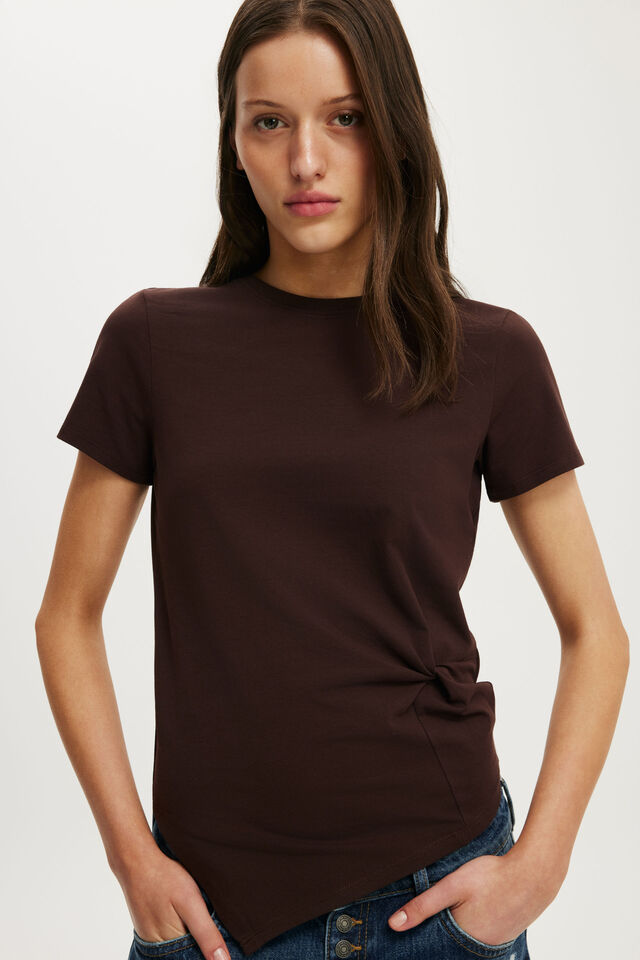 Twist Short Sleeve Tee, DARK OAK