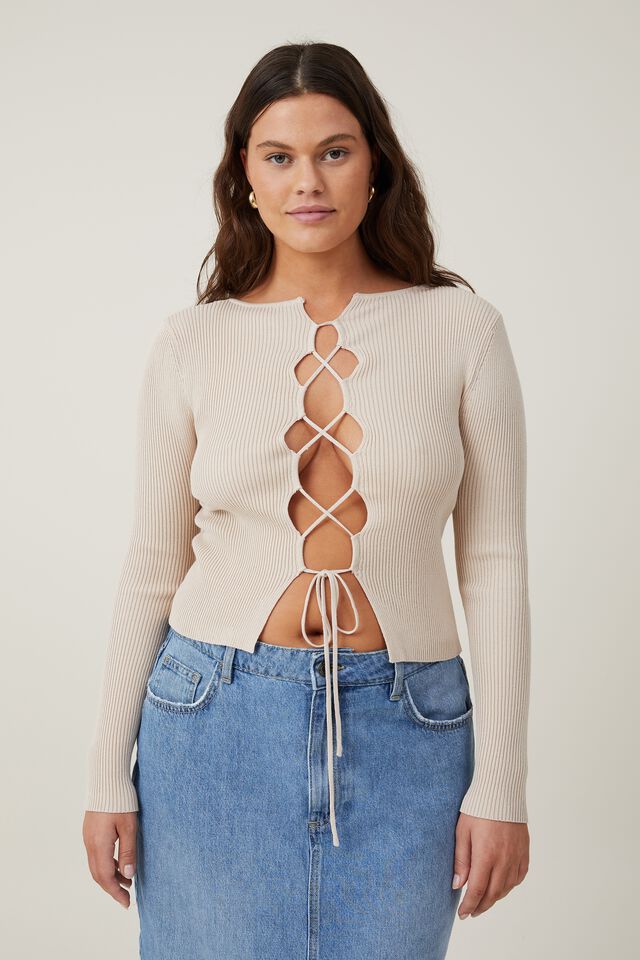 Criss Cross Reversible Fitted Knit, STONE