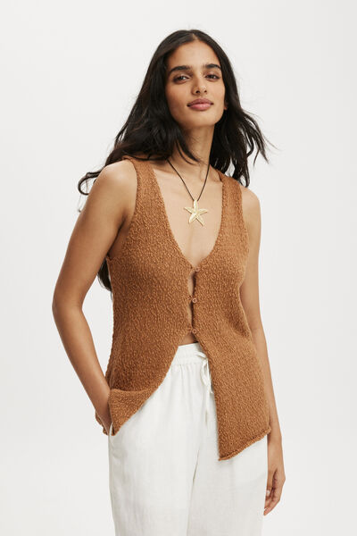 Slub Peekaboo Vest, PECAN