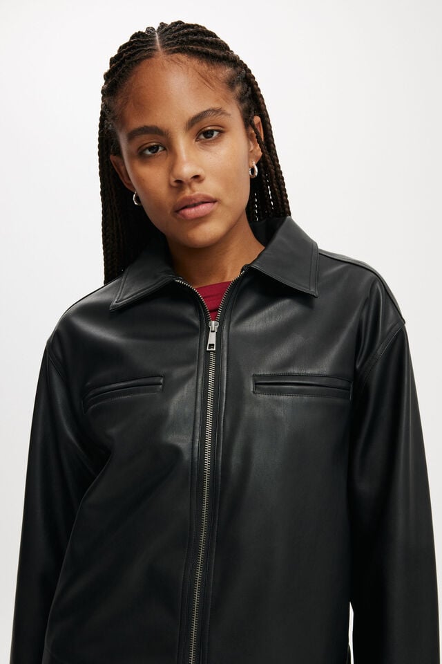Ivy Faux Leather Jacket, BLACK