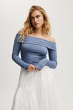 Staple Rib Off Shoulder Long Sleeve Top, ELEMENTAL BLUE - alternate image 1