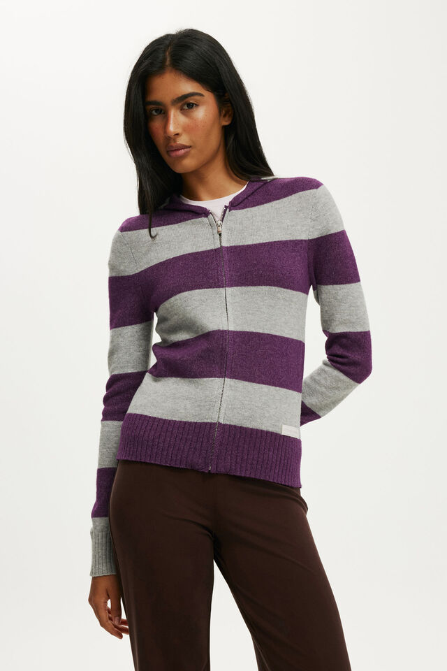 Monchhichi Knit Hoodie, LCN MON_MONCHHICHI STRIPE