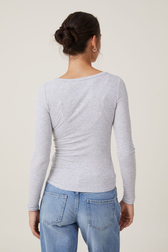 Staple Rib Scoop Neck Long Sleeve Top, GREY MARLE II