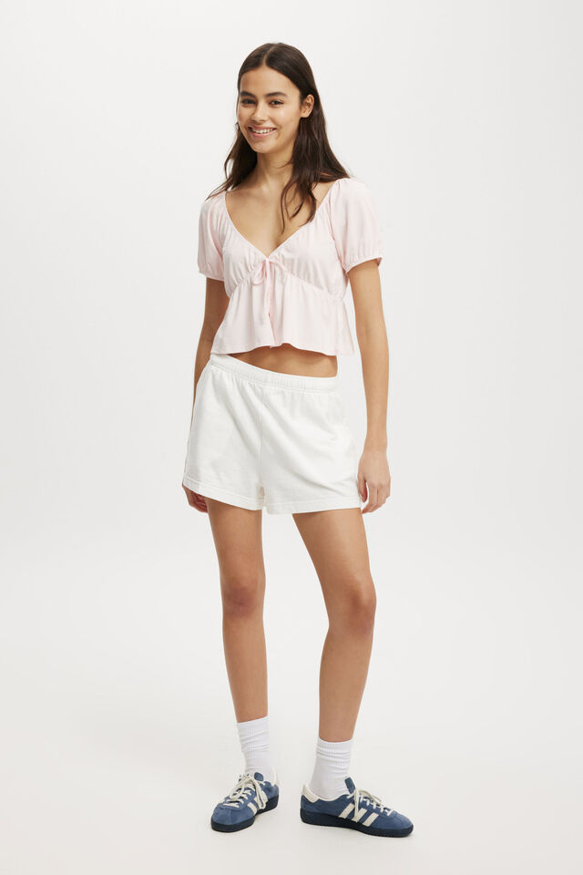 Mila Tie Front Short Sleeve Top, FLOSSY PINK