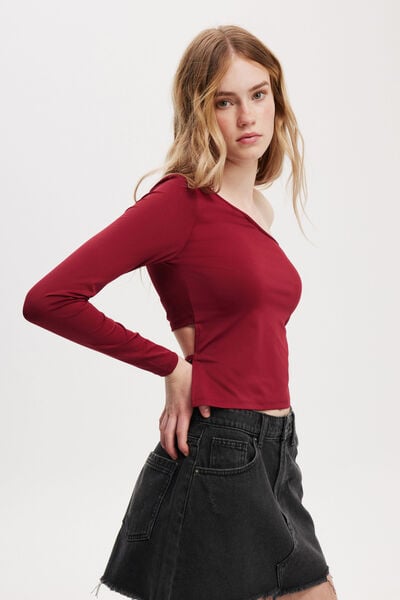 Blair Open Back Long Sleeve Top, CHERRY ROUGE