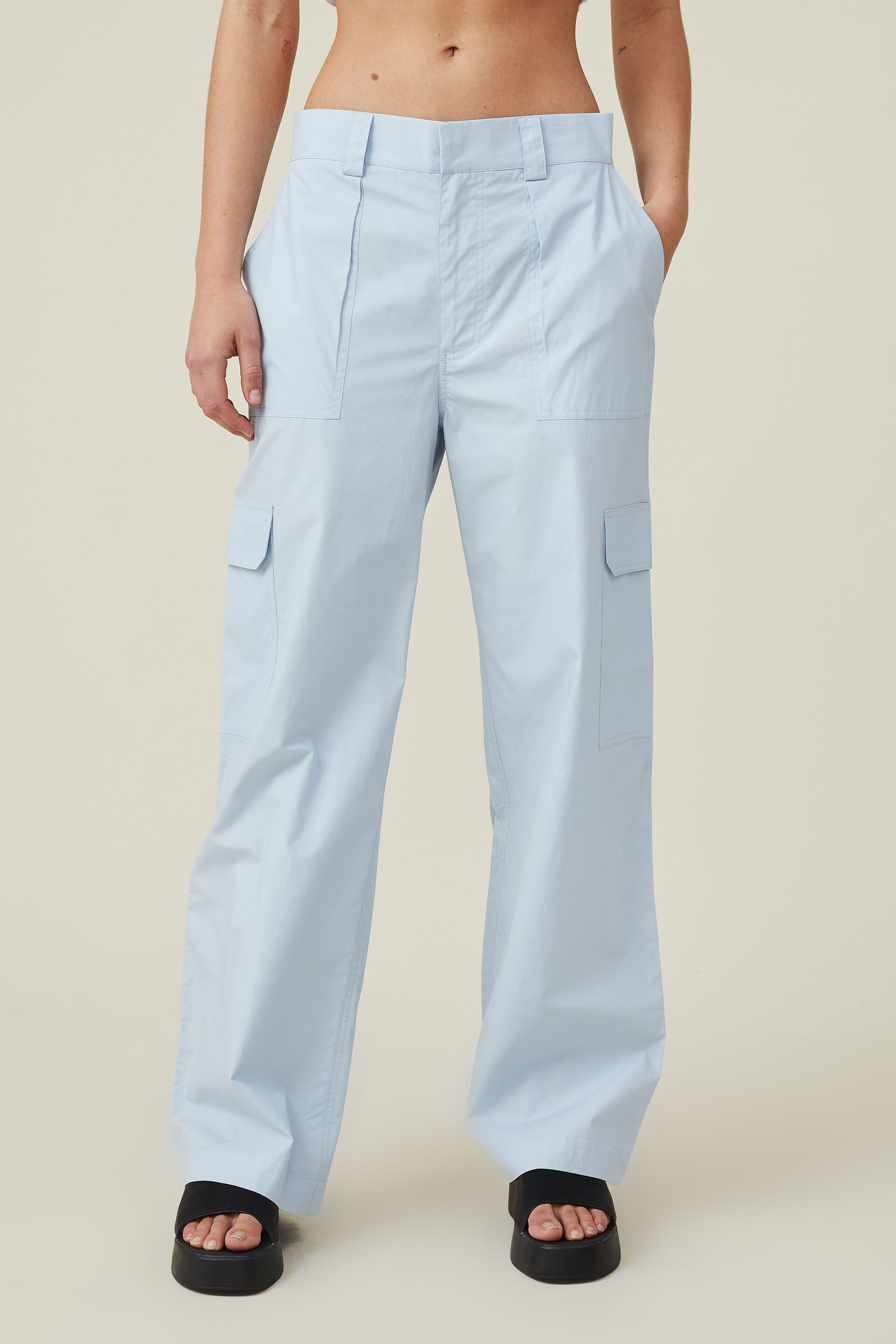 Straight cargo trousers  Pigeon blue  Ladies  HM IN