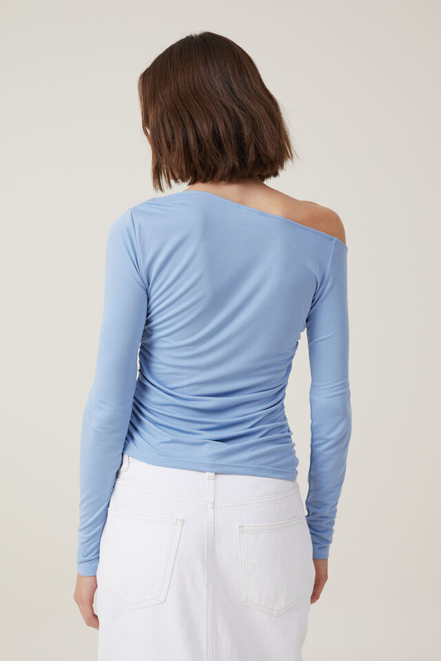 Gabby Off The Shoulder Long Sleeve Top, BREEZY BLUE