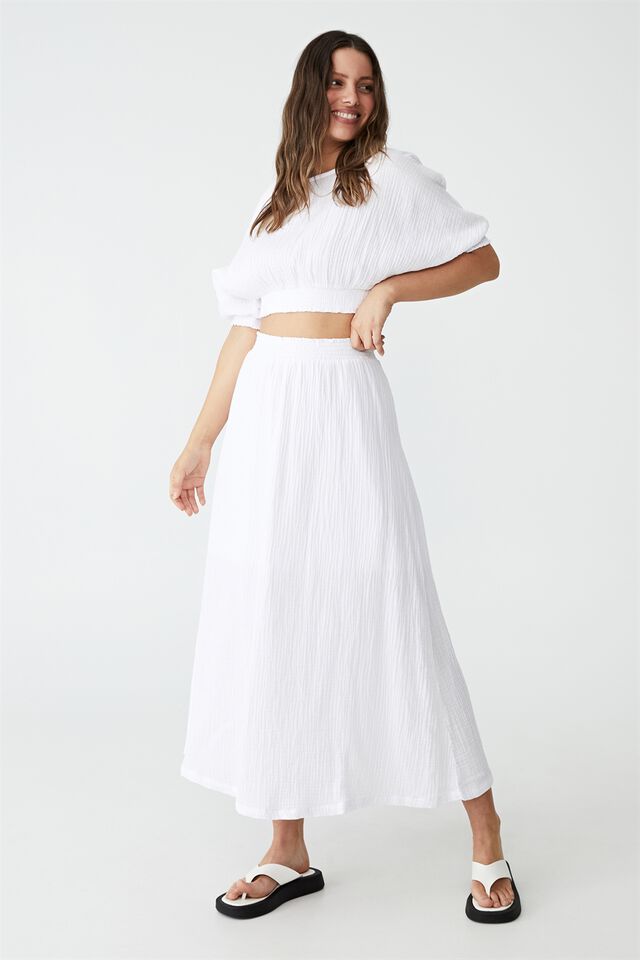 Woven Riviera Maxi Skirt, WHITE