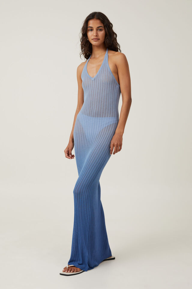 Sheer Knit Maxi Dress, ELEMENTAL BLUE DIP DYE