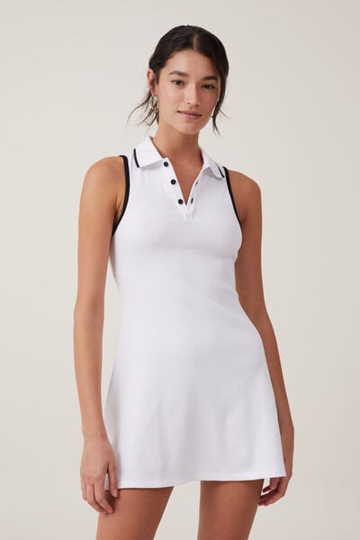 Sporty Polo Mini Dress, WHITE