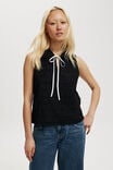 Logan Broderie Sleeveless Shirt, BLACK/WHITE - alternate image 1