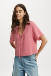Haven Tie Front Short Sleeve Top, RED GINGHAM - alternate image 1