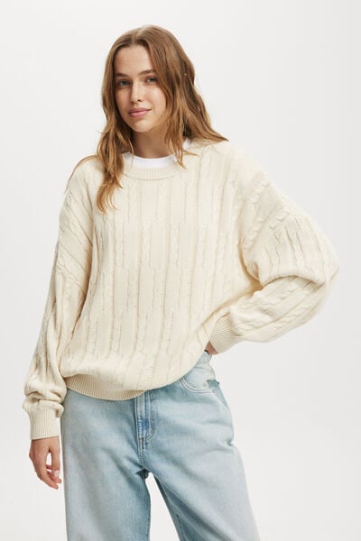 Cotton Crew Neck Pullover, ECRU