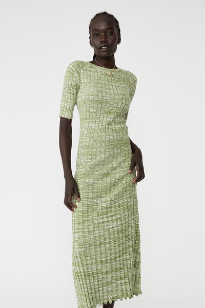 Twist Knit Short Sleeve Midi Dress, SOFT GREEN TWIST