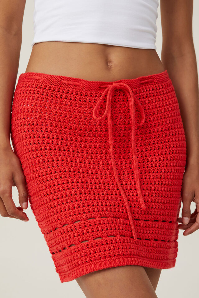 Crochet Knit Mini Skirt, SUMMER RED